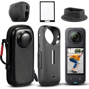 Nexsel 6-delige Accessoires Set Geschikt voor Insta360 X4 – Siliconen Hoesje en Lensdop, Case, Houder & Screenprotectors – Complete Bescherming Assesoires voor je Camera
