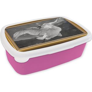 Broodtrommel Roze - Lunchbox - Brooddoos - De bedreigde zwaan - Oude meesters - Lijst - Goud - 18x12x6 cm - Kinderen - Meisje