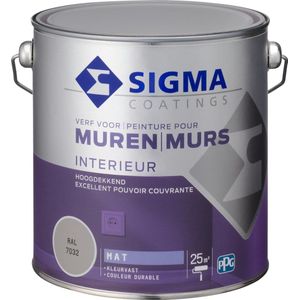 Sigma Muurverf - Muren en Plafonds - Grijs RAL 7032 - 2,5L - Voor binnen