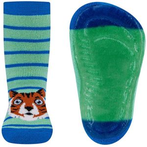 Antislipsokken Ewers Kindermaat - Lichtgroen&Blauw Gestreept Tijgerhoofd - Elastisch - Siliconenzool-19/20
