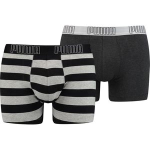 Puma - YD Bold Stripe Boxer 2P - Boxers 2-Pack - S - Grijs/Zwart