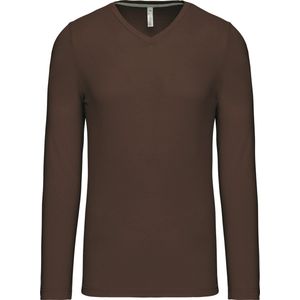 Kariban T-shirt V-hals lange mouwen K358 - Chocolate - 3XL