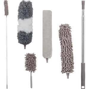 Plumeau set - Grijs - 4 Opzetstukken - Telescoopsteel 25 Meter - Wasbaar - Buigbaar