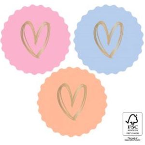 Stickers Goud Foil - 24 stuks - Stickers Heart Sweet - ø 5,5 cm - Geboorte - Huwelijk Sluitsticker - Sluitzegel Groot Kartel rand – Gouden Hart - Hart - Hartjes - Stickers | Envelop sticker - Geboorte kaart | Cadeau – Gift | Traktatie - Babyshower |