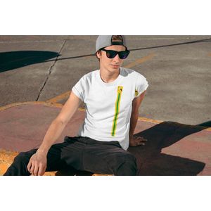 Den Haag Stadsdesign T-shirt met groen-gele verticale strepen en stadswapen – Supporters & Locals Edition - Wit Maat 3XL