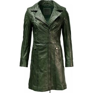 Lang leren jas dames groen- stratto - 52
