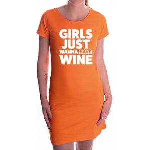 Girls Just Wanna Have Wine tekst jurkje oranje dames - oranje kleding - Koningsdag / oranje supporter S
