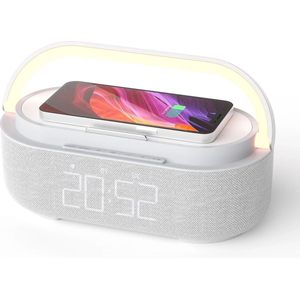 My North Star- Digitale wekkerradio met draadloze oplader - Bluetooth speaker met accu - Snoozefunctie - USB-C - Nachtlampje - Dimbaar led display - Cadeau voor mannen & vrouwen
