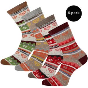 WeirdoSox dames sokken gemaakt met wol - Scandinavische print - 4 paar - Maat 36-41 - Rood - Bruin - Donker Grijs - Licht Grijs