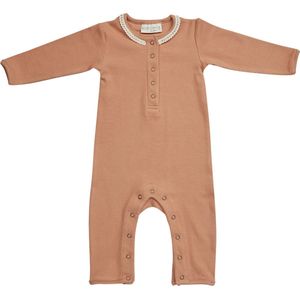 Organisch Katoen Newborn Boxpakje Kant / Ribbed Playsuit With Lace | Maat 56 Deep Toffee | Blossom Kids