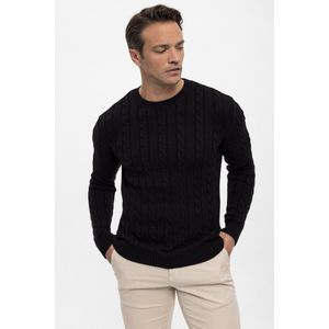 Felix Hardy Kabelgebreide Trui Met Ronde Hals - 100% Katoen Heren Zwart - S