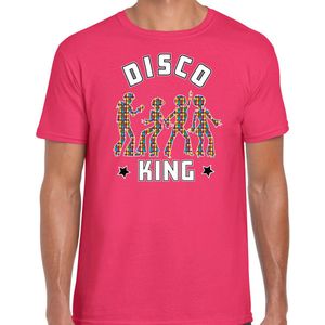Bellatio Decorations disco verkleed t-shirt heren - jaren 80 feest outfit - disco king - roze M