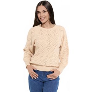 Zachte korte effen opengewerkte trui met ronde hals