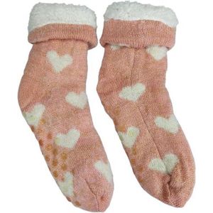 Huissokken hoog model - Kinder huissokken - Roze / Wit - Maat 36 / 41