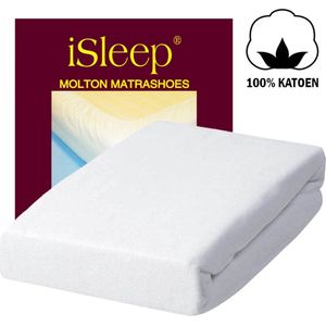 iSleep Molton Hoeslaken - 100% Katoen - Eenpersoons - 80x200 cm - Wit