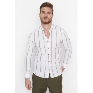 Trendyol Kaki Slim-Fit Gestreept Overhemd Met Knoopkraag En Epauletten Tmnss21Go1095