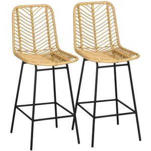 Sweiko Barkruk - Set van 2 - Boheemse stijl - PE rotan - met Voetsteun - Geel + zwart
