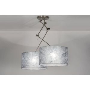 Lumidora Hanglamp 30100 - BROOKLYN - 2 Lichts - E27 - Zilvergrijs - Textiel