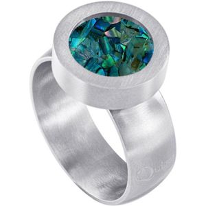 Quiges RVS Schroefsysteem Ring Zilverkleurig Mat 18mm met Verwisselbare Blauwe Vlokjes Schelp 12mm Mini Munt