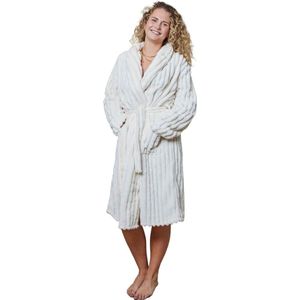 Badjas rib - badjas geribbelde teddy stof – Badjas Dames – Badjas Heren – Sjaalkraag – fleece - fluweelzacht – extreme luxe - Roomwit - XL/XXL