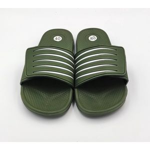 Unisex, dames, heren slippers effen met witte strepen - marine blauw - ideaal voor thuis of bad/strand - aanpasbaar met klittenband - maat 45