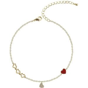 Armband - bedelarmband dames - hart - rood - goudkleurig - cadeau voor vrouw - valentijnscadeautje - valentijn - Liefs Jade