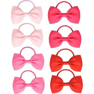 Basic haarelastiekjes met strik - ""8 stuks Red & pink treasure"" - baby haaraccessoires - baby haarspeldjes - baby haarelastiekjes - baby haarclips