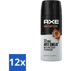 12 x Axe - Deodorant Spray - 72hrs Anti Sweat - Dark Temptation - 150 ml - Anti-transpirant - Deodorant - Axe Dark Temptation - Chocolade Geur - Kruiden Geur