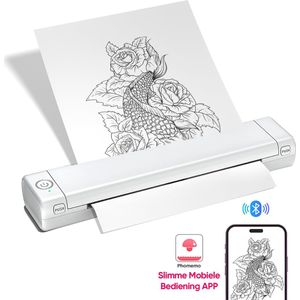 Thermische Printer A4 - Tattoo printer - Stencil Printer - Draagbare Printer - Pocket Printer – Inclusief opbergzak – Bluetooth Printer - Draadloos & Inktvrij voor Professionals - Wit