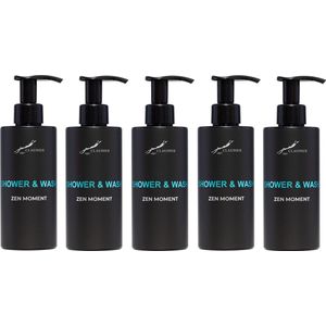 Shower & Wash Zen Moment 300 ml - met pomp - zwarte fles - set van 5 stuks - Voordeelverpakking