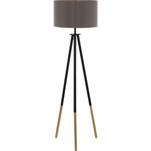 EGLO Bidford - vloerlamp - E27 - 1-lichts - bruin/cappucino-goudkleurig
