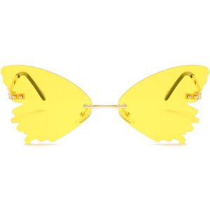 Vlinder zonnebril - Geel - festivalbril / hippie bril / technobril / rave bril / butterfly glasses / retro zonnebril / carnaval bril / accessoires / feest bril / gekke bril / verkleed bril