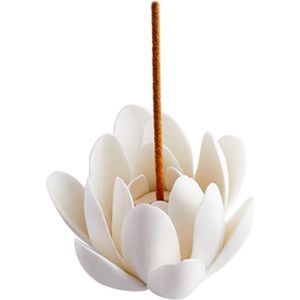 Wierookhouder - Witte Lotus Keramische Brander - Bloem Kegel Sticks Houder - Handgemaakte Porselein Bloemblaadjes - Coil Base Ondersteuning voor Yoga Studio - Woonkamer Thuis Geur