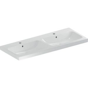 Geberit iCon Light dubbele wastafel 120x48 cm, 2 kraangat, met overloop, met KeraTect, wit