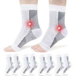 Enkelbrace Sokken - 4 Paar Sport Compressie Enkelfixatie - compressiesokken - Steunsokken - Enkelsteun Ondersteuningn - Soothe Sokken voor Neuropathische Pijn - Voor Achillespees en Plantaire Fasciitis,Voor Pijnverlichting - Massagesokken - S/M - Wit