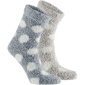 Apollo Huissokken / bedsokken met stippen - kinderen - grijs / beige - 2 paar - maat 36-41 - slofsokken