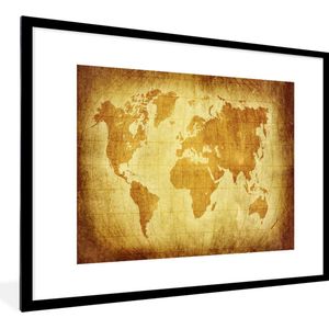 Fotolijst incl. Poster - Wereldkaart - Vintage - Bruin - 80x60 cm - Posterlijst
