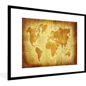 Fotolijst incl. Poster - Wereldkaart - Vintage - Bruin - 80x60 cm - Posterlijst