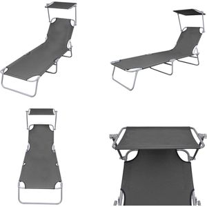 vidaXL Ligbed met luifel inklapbaar staal grijs - Ligbed - Ligstoelen - Opklapbaar Ligbed - Opklapbare Ligstoelen