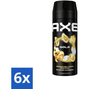 6 x Axe Deodorant Bodyspray Gold 150 ml - Deodorant - Axe - Deodorant Spray - 48 Uur Bescherming - Oud Hout