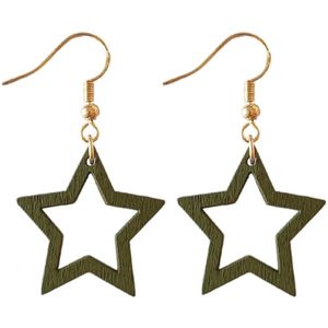 Zilver- Kerst oorbellen- Hout- groen- ster- goudkleurig 925 - Charme Bijoux