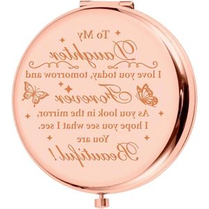 Pocket Spiegel - Rose Gold Compact - RVS Gravure - Make-up Familie Gift