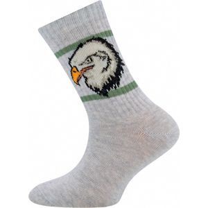 Ewers Kindersok - Lichtgrijs & Zeearend - Ribpatroon - Groene Strepen - Elastisch-23/26