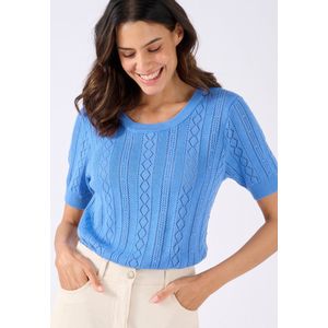 Damart - Pull zuiver katoen, jacquardtricot met ajour - Dames - Blauw - XXL