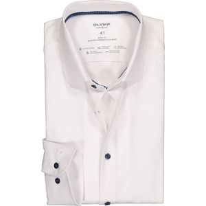 OLYMP 24/7 Level 5 body fit overhemd - mouwlengte 7 - twill - wit (contrast) - Strijkvriendelijk - Boordmaat: 42