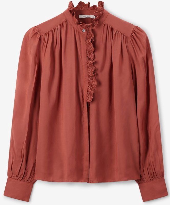 Sissy-Boy - Blouse - Rood - Pofmouwen - Hoge Hals met Ruffle Embroidery