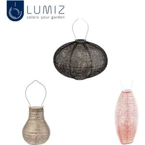 Lumiz Solar Tuinverlichting - Tuinverlichting op zonne energie - Tuinverlichting - Buitenlampjes - Tuinverlichting op zonneenergie - Buitenverlichting - Buitenlamp - Decoratie - Versailles Set - 3 stuks - Taupe - Roze - Goud