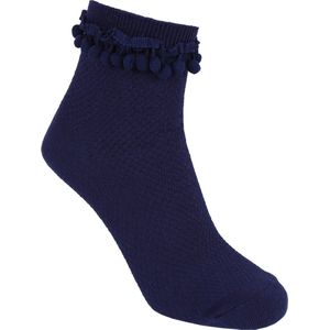 Damessokken met pompons, marineblauw, hoog - 37-42