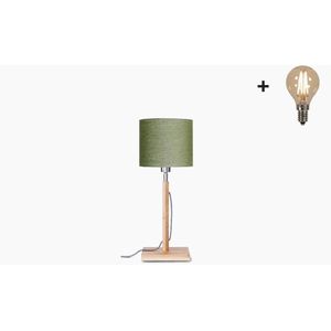 Tafellamp – FUJI – Naturel Bamboe - Groen Linnen - Met LED-lamp