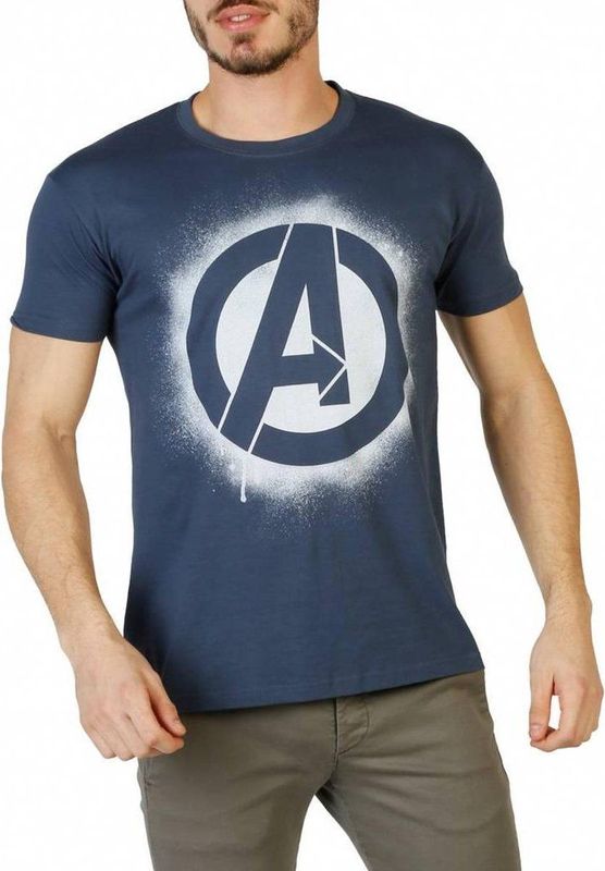 Marvel Heren Avengers Stencil Logo T-Shirt, Denim Blauw, L